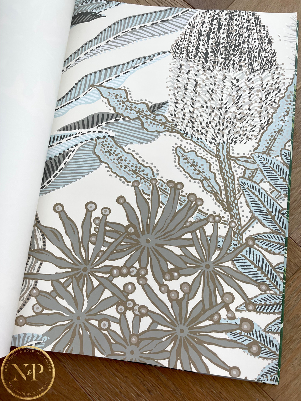 Botanical Australiana Florals Neutral Spa Blue Wallpaper Thibaut Protea — free download