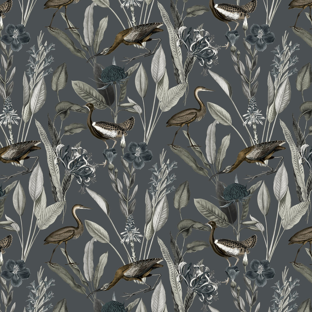 Glasshouse Midnight Grey Natty Polly Wallpaper Australia