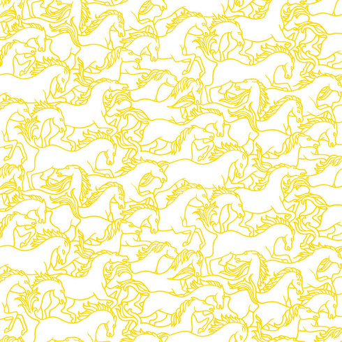 Yellow Rider Patterned Background Abstract Horse Yellow White Wallpaper | Florence Broadhurst Horses Stampede