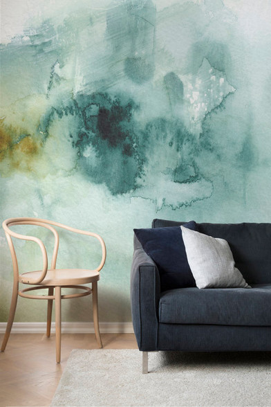 Green Watercolour Painting Wallpaper Wall Mural | Bedroom Feature Wall