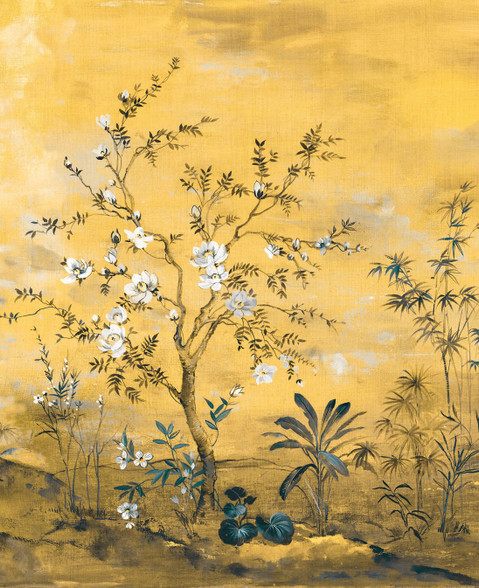 Ochre Brushstroke Oriental Tree Wallpaper Wall Mural | Komar Mandarin
