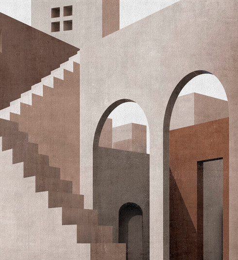 Abstract Geometric Architecture Moroccan City Neutral Pink Wallpaper Mural