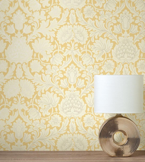 Large Scale Contemporary Damask Mustard Wallpaper