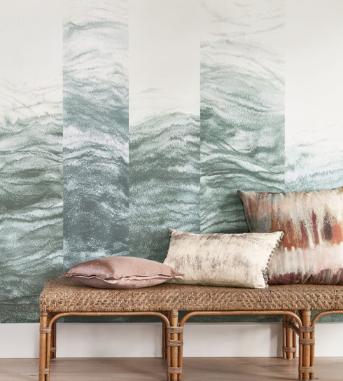 Shift Wall Artistic Watercolour Abstract Striped Wave Celadon Blue