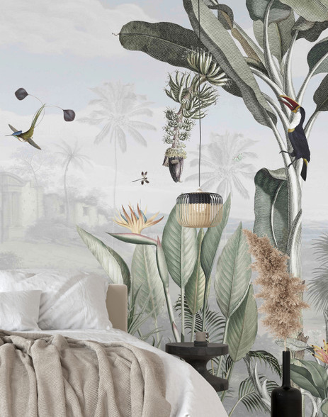 Tropical Leaves Bird of Paradise Animals and Birds Wallpaper Wall Mural ...