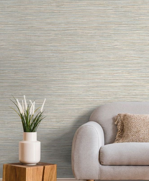 Faux Textured Seafoam Green Wallpaper | Grasscloth