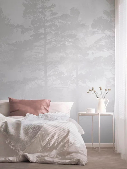 Soft Pine Forest Trees Grey Wallpaper Mural