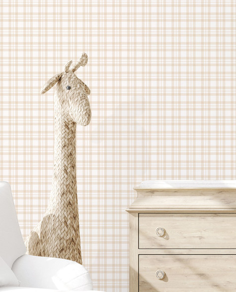 Classic Gingham Plaid Natural Beige Wallpaper | Galerie