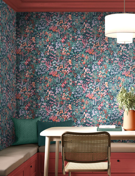 Pretty Cottage Flowers Turquoise Multicolour Wallpaper | Graham and ...