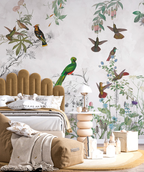 Foliage and Birds Exotic Paradise Wallpaper Mural