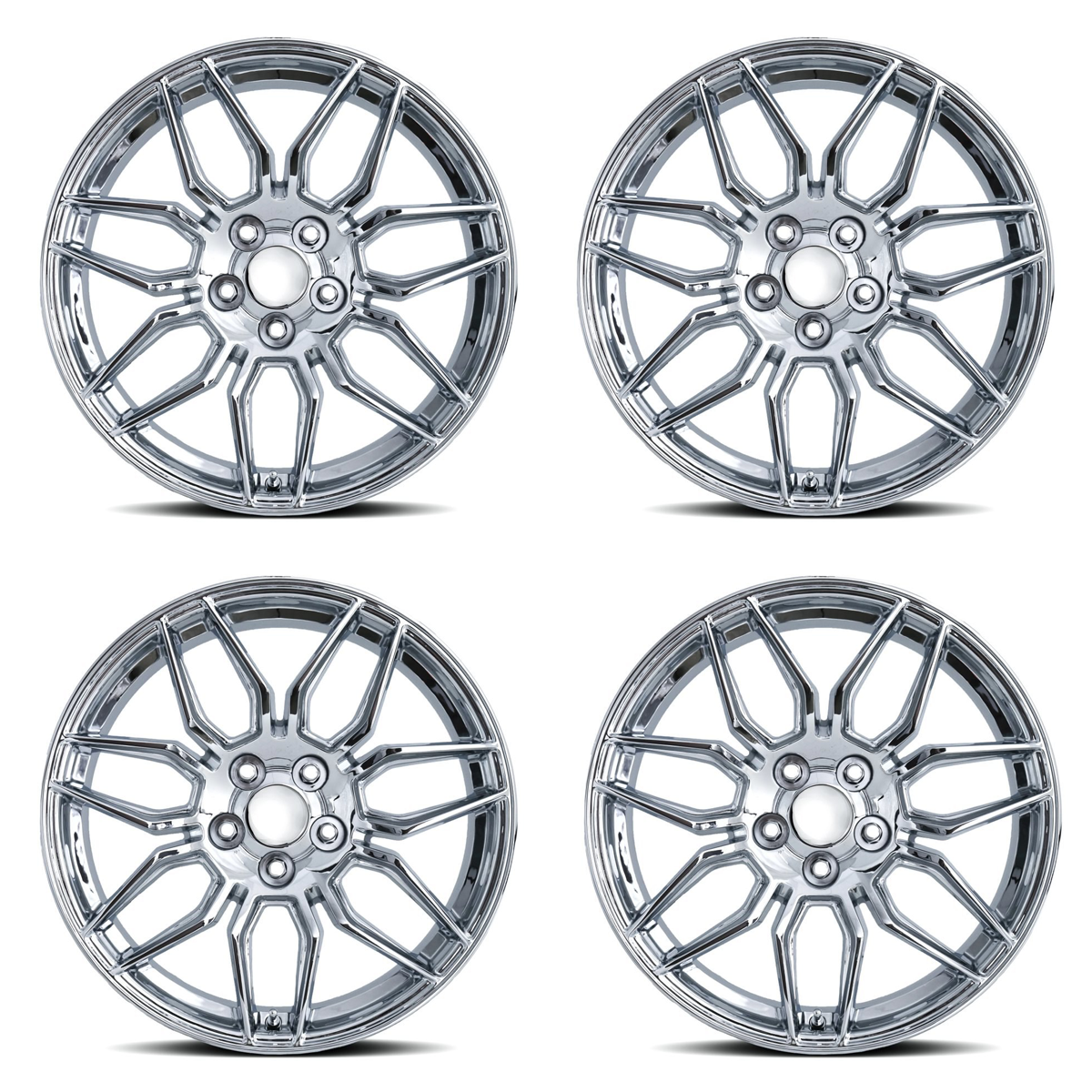 パーツ FiR COMPOSITE WING WHEEL F/R SET FR 401F C8 Z06 Replica Wheel Set, Chrome, 19x8.5 & 20x10