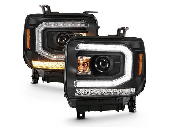 ANZO Plank Style Projector Headlights, Black With Clear W/ Sequential Amber Signals :: 2016-2019 GMC Sierra 1500