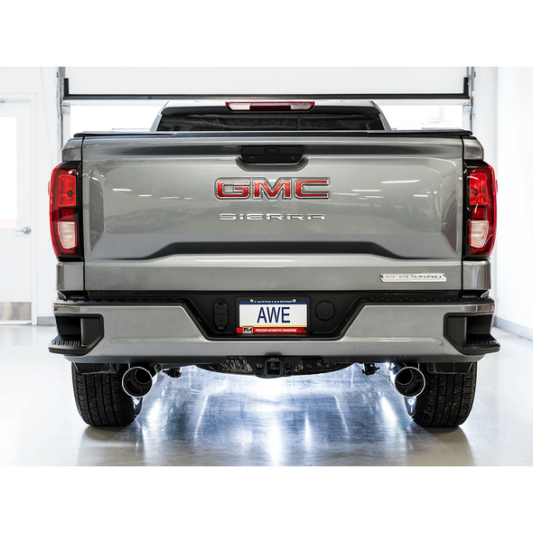 AWE 0FG Cat-Back Exhaust, Dual Chrome Silver Tips, Split Rear Exit, 3015-32205 :: 2019-2026 Chevrolet Silverado 1500 and GMC Sierra 1500 5.3L