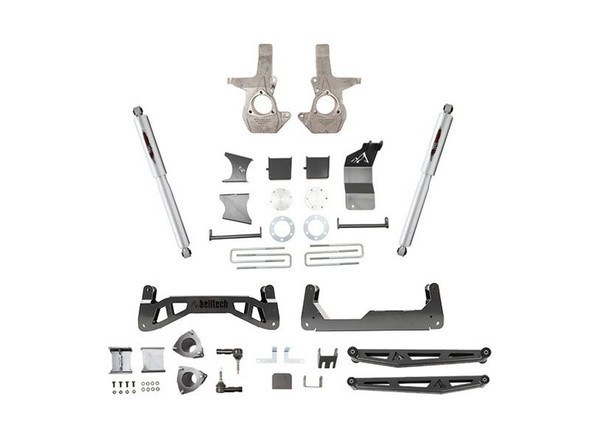 Belltech Lift Kit with Rear Trail Performance Shocks, 7" Front / 5" Rear :: 2014-2016.5 Silverado 1500 Extended or Crew Cab