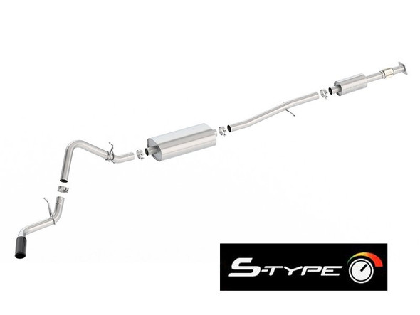 Borla 3" S-Type Cat-Back Single Exhaust System w/ Factory Side Exit, 4" Black Chrome Tip :: 2019-2022 Silverado 1500 2.7L