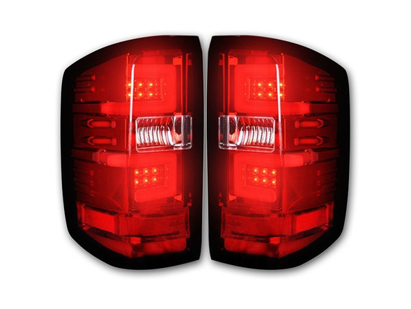 RECON OLED Tail Lights, Red Lens :: 2014-2018 Silverado 1500 With OEM Halogen Tail Lights