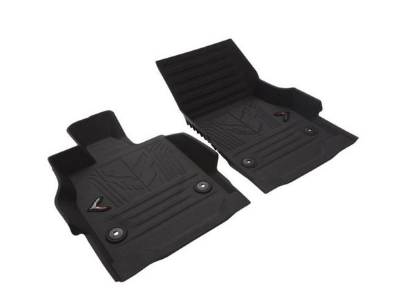 GM Premium All-Weather Floor Liners w/ Jake Design and Crossed Flag Logo, Jet Black :: 2020-2021 C8 Corvette