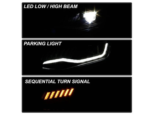 Sypyder Apex Series Sequential LED Headlights, Clear Lens and Black Housing :: 2016-2018 Camaro RS