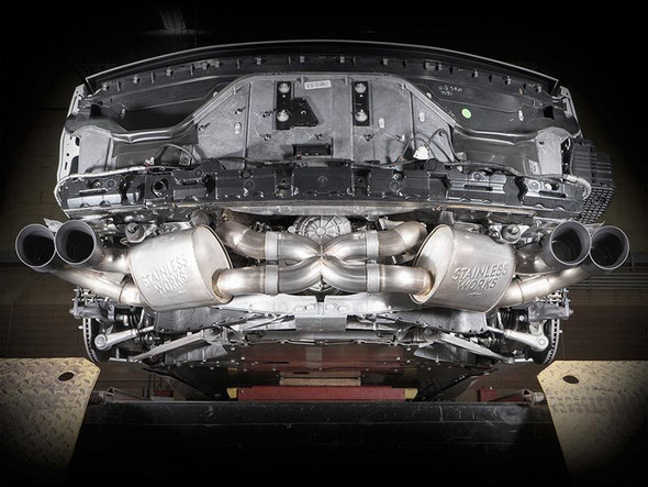 Stainless Works Legend 3" Cat-Back Exhaust System w/ 4.5" Polished Quad Tips :: 2020-2021 C8 Corvette