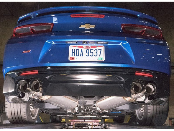 Stainless Works 3" Dual Legend Axleback Exhaust, 5" Polished Quad Tips, Factory Connect :: 2016-2021 Camaro SS