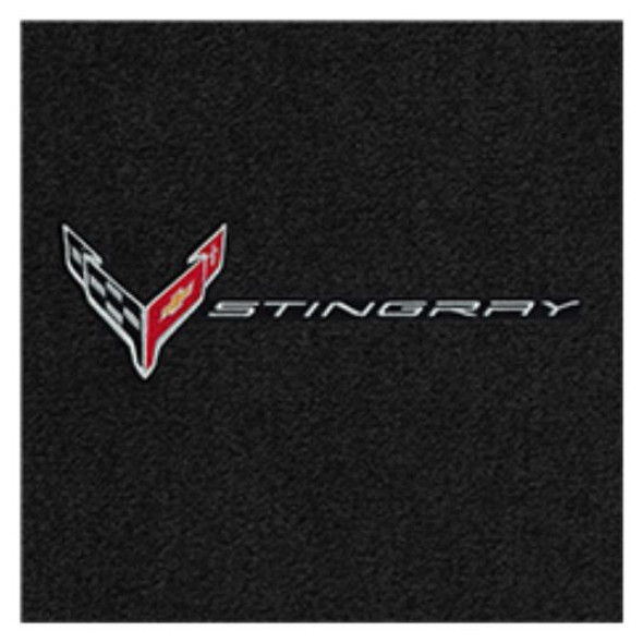 Lloyd 2pc Ultimat Floor Mat, Black w/ Silver C8 Corvette Flag Logo & "Stingray" :: 2020-2023 C8 Corvette