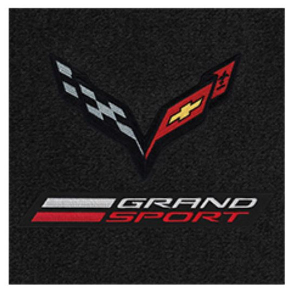 Lloyd Ultimat Trunk Mat,  Black w/ Black C7 Corvette Flag and "Grand Sport" Logo :: 2014-2019 C7 Corvette