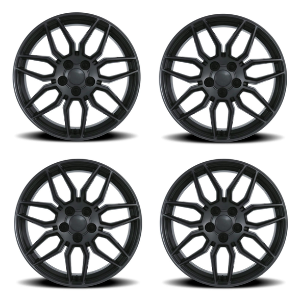 Factory Reproductions FR 401F C8 Z06 Replica Wheel Set, Titanium Machined Face w\Dark Clear Coat, 19x8.5 & 20x10 :: 2014-2019 C7 Corvette