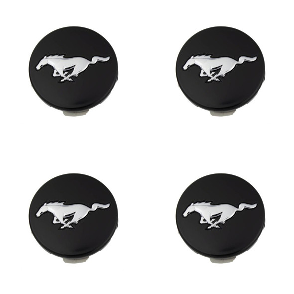 Ford Performance Gloss Black Wheel Center Caps w/ Chrome Pony Logo, Set of 4 :: 2015-2025 Ford Mustang