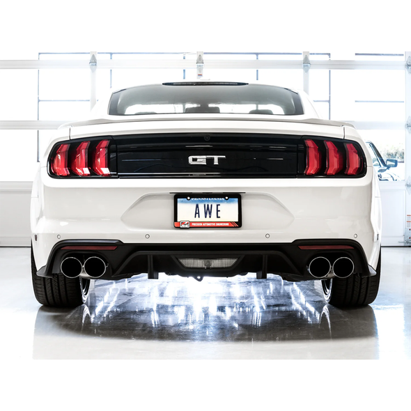 AWE SwitchPath 3" Cat-Back Exhaust System w/4" Quad Chrome Tips :: 2018-2023 Ford Mustang GT