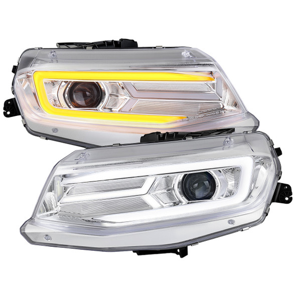 6th Gen Camaro Projector Headlights w/ LED Bar & Sequential Turn Signal, Chrome Housing :: 2016-2018 Camaro w/o HID Headlights
