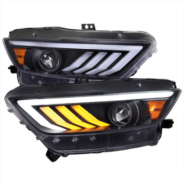 S550 Mustang HID Projector Headlights w/ Switchback Sequential Turn Signals, Matte Black Housing :: 2015-2022 Ford Mustang w/ HID Headlights