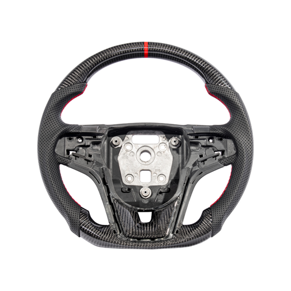 5th Gen Camaro Carbon Fiber Steering Wheel w/o Button Cover, Perforated Leather Grips :: 2012-2015 Camaro