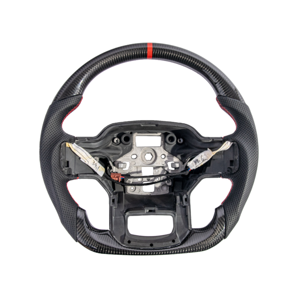 Ford F-150 Carbon Fiber Steering Wheel w/o Button Cover, Perforated Leather Grips :: 2021-2026 Ford F-150