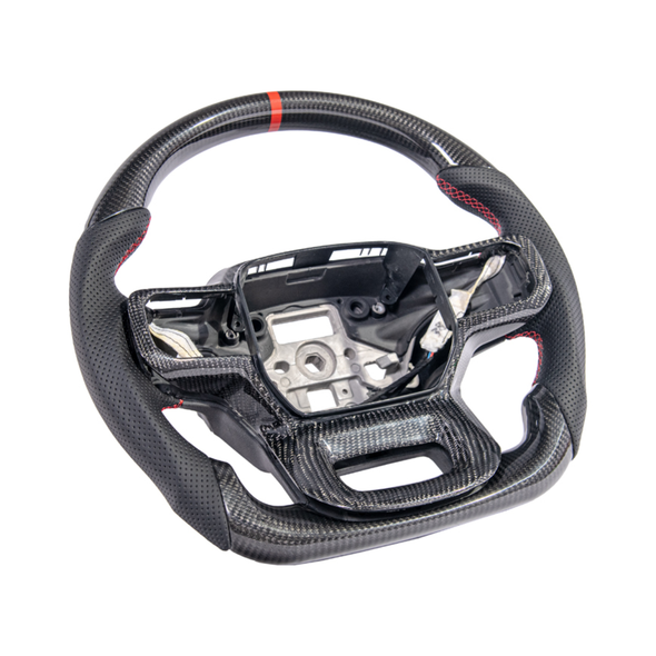 Ford F-150 Carbon Fiber Steering Wheel w/ Button Cover, Perforated Leather Grips :: 2021-2026 Ford F-150