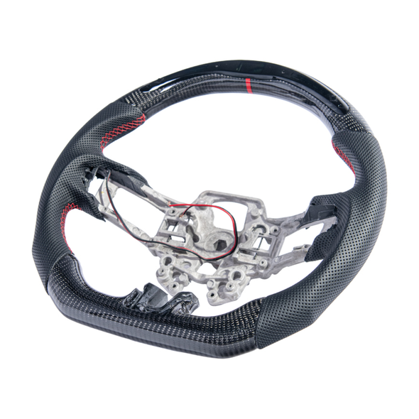 S550 Mustang LCD Screen Carbon Fiber Steering Wheel w/o Button Cover, Perforated Leather Grips :: 2018-2023 Ford Mustang