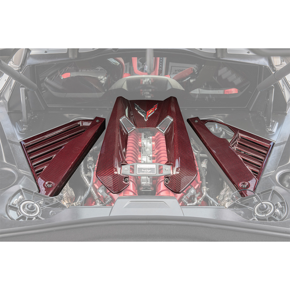 C8 Corvette Engine & Bay Panel Covers, Red Carbon Fiber :: 2020-2026 C8 Corvette Stingray & Z51