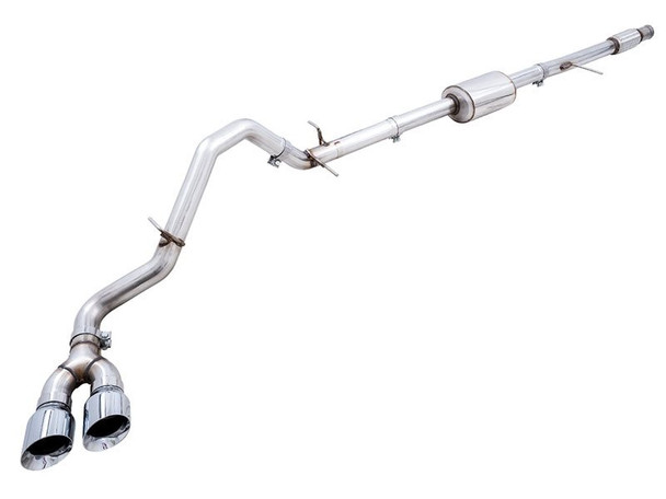 AWE 0FG 3" Cat-Back Exhaust System w/ 4.5" Dual Chrome Silver Tips, Dual Side Exit :: 2019-2023 Silverado 1500 5.3L w/ Flat Bumper