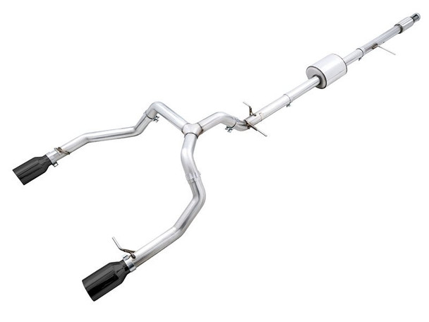 AWE 0FG 3" Cat-Back Exhaust System w/ 5" Dual Diamond Black Tips,  Split Rear Exit :: 2019-2023 Silverado 1500 5.3L w/ Flat Bumper