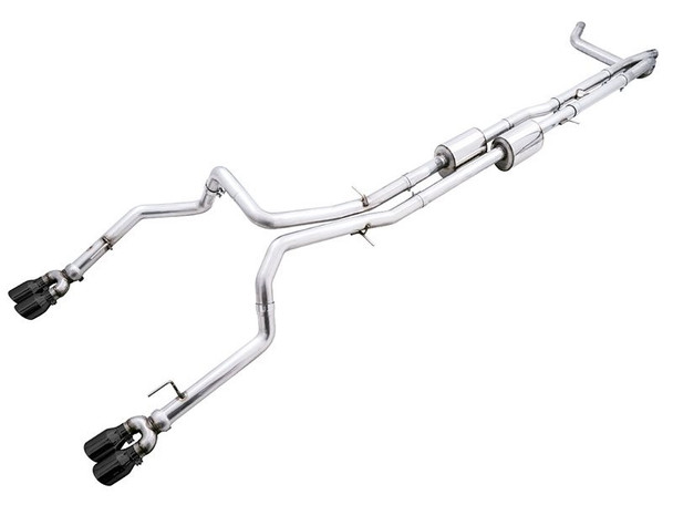 AWE 0FG Split Rear Exit Cat-Back Exhaust w/ 4" Quad Diamond Black Tips, w/ Bumper Cutouts :: 2019-2023 Silverado 1500 6.2L