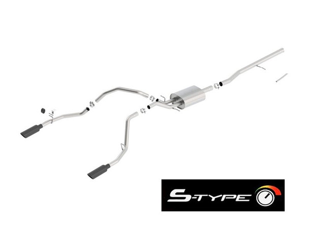 Borla 2.75" S-Type Cat-Back Single Exhaust System w/ Dual Rear Exit, 4" Black Chrome Tips - 2014-2019 Silverado 1500