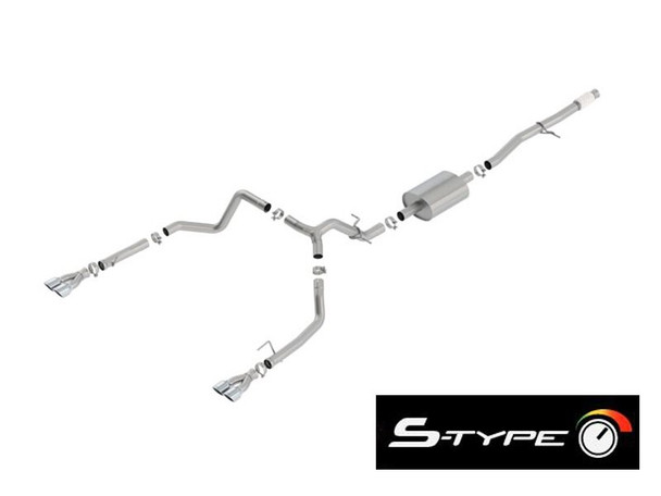 Borla 3" S-Type Cat-Back Single Exhaust System w/ Factory Rear Exit, 3.5" Quad Chrome Tips :: 2019-2022 Silverado 1500 5.3L