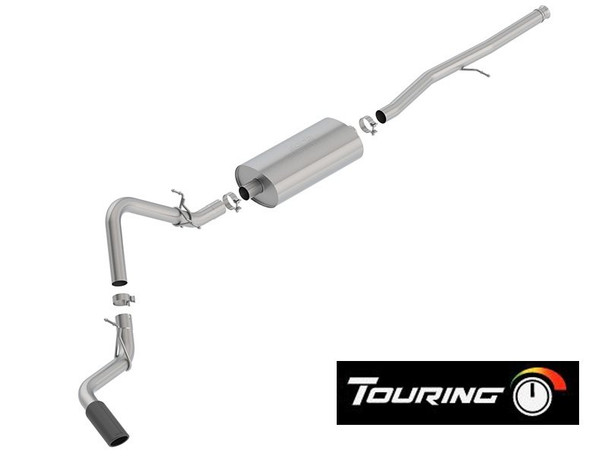 Borla 3" Touring Cat-Back Single Exhaust System w/ Factory Side Exit, 4" Black Chrome Tips :: 2019-2022 Silverado 1500 4.3L