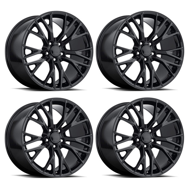 Factory Reproductions FR 22 Z06 Replica Wheels, Gloss Black, 19x10 & 20x12 :: 2015-2019 C7 Corvette Z06 & Grand Sport