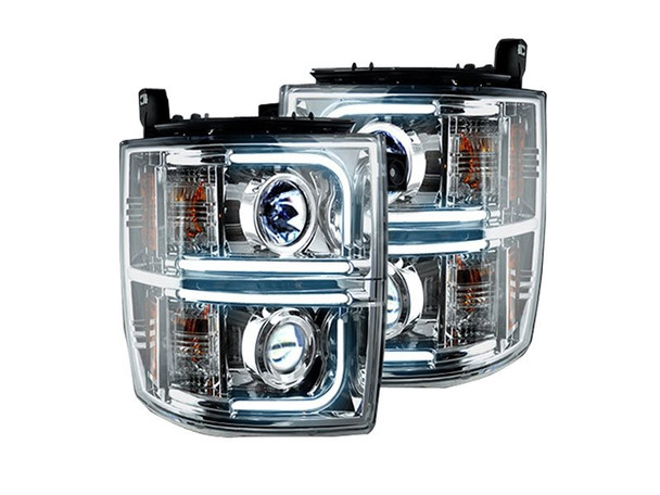 RECON Projector Headlights with OLED Halos & DRL, Chrome :: 2014-2015 Silverado 1500