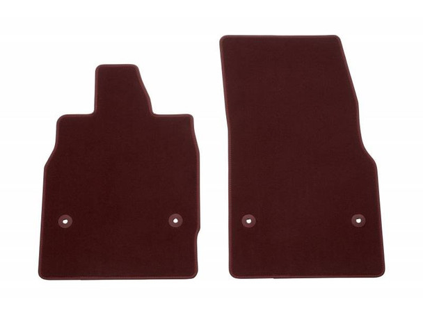 GM C8 Corvette First Row Carpeted Floor Mats in Morello Red w/ Torch Red Binding