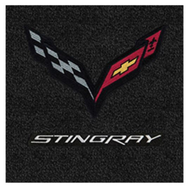 Lloyd 2pc Ultimat Floor Mats, Black w/ Black C7 Corvette Flag & "Stingray" Logo :: 2014-2019 C7 Corvette