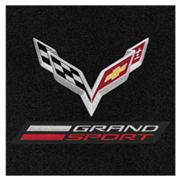 Lloyd 2pc Ultimat Floor Mats, Black w/ Silver C7 Corvette Flag & Grand Sport Logo :: 2014-2019 C7 Corvette