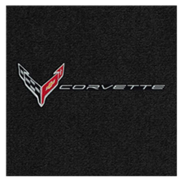 Lloyd 2pc Ultimat Floor Mat, Black w/ Silver C8 Corvette Flag Logo & "Corvette" :: 2020-2023 C8 Corvette
