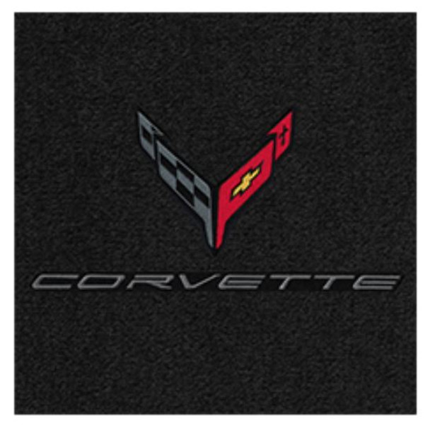 Lloyd 2pc Ultimat Floor Mat, Black w/ Black Large C8 Corvette Flag Logo & "Corvette" :: 2020-2023 C8 Corvette