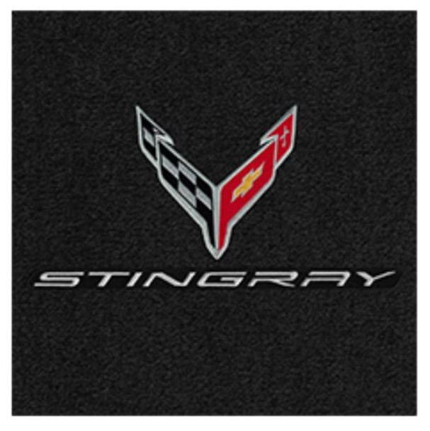 Lloyd 2pc Ultimat Floor Mat, Black w/ Silver Large C8 Corvette Flag Logo & "Stingray" :: 2020-2023 C8 Corvette